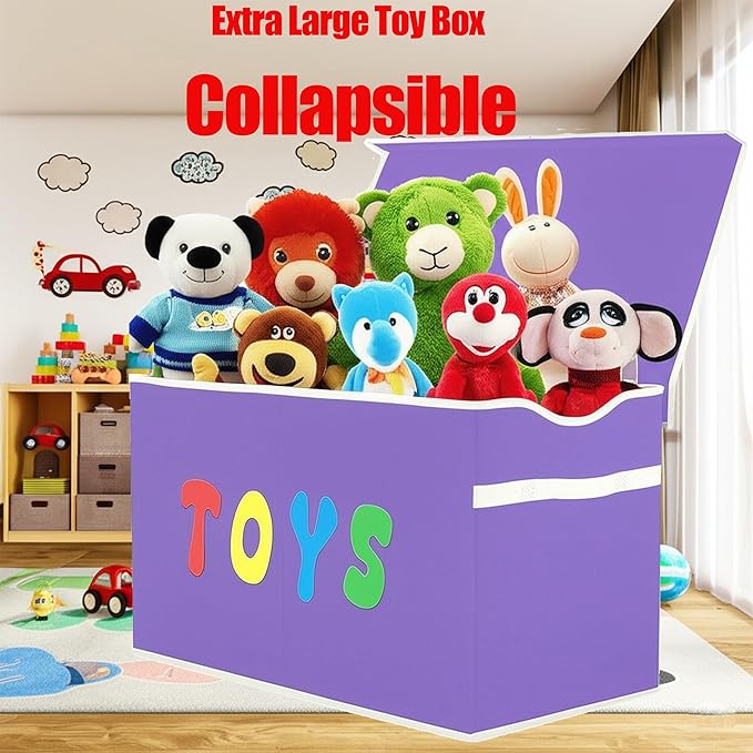 Toy Box Chest, Collapsible Sturdy Storage Bins with Lids, Extra Large Kids Toy Storage Organizer Boxes Bins Baskets for Kids, Boys, Girls, Nursery Room, Playroom, Closet (Classical Purple)