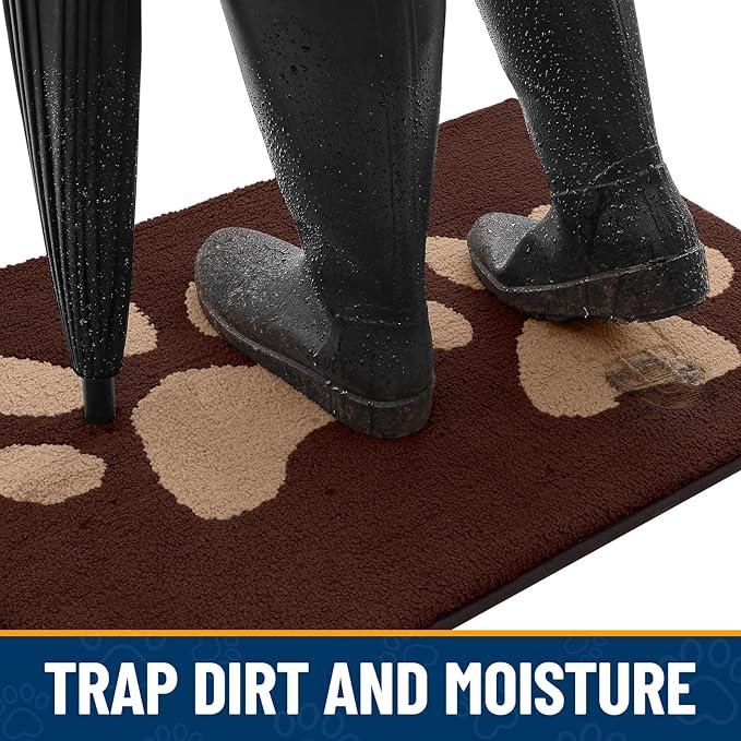Smiry Dog Door Mat for Muddy Paws, Absorbs Moisture and Dirt, Low-Profile Entryway Mat with Non-Slip Backing, Entry Indoor Outdoor Doormat for Inside Floor (59x24 Inches, Brown, Paw)