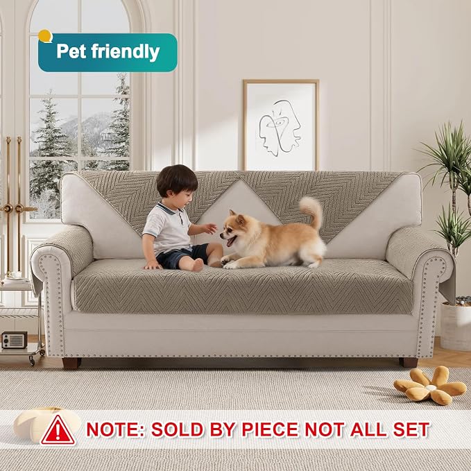 Turquoize Waterproof Couch Cover for Dogs Fuzzy Pet Couch Covers for Sofa Thick Dog Bed Cover Non-Slip Sofa Covers for 3 Cushion Couch Protector Slipcover Pet Friendly (Khaki, 36" x 84")