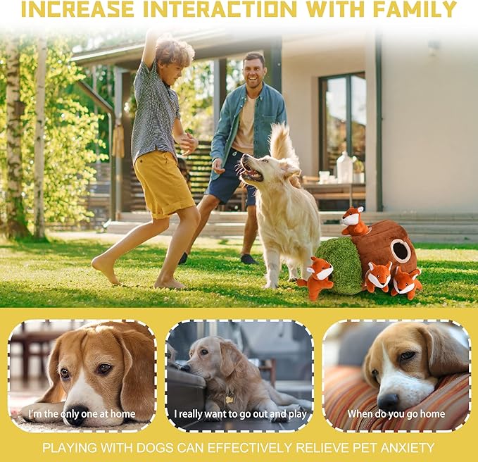 Interactive Squeaky Dog Toys Fox Dog Toy, Stuffing Woodland Friends Burrow, Squeaky Plush Dog Toys for Small Medium Large Dogs Small Size (Large)