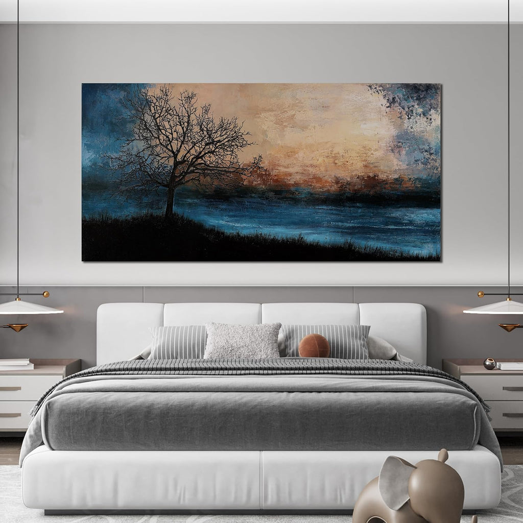 Large Canvas Wall Art for Living Room Artwork for Walls Black Blue Wall Art Decor Canvas Modern Art Wall Decor Nature Landscap Wall Art Decor Prints Art Work for Home Office Kitchen Wall Decor 24"X48"