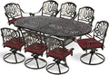 MEETWARM 9-Piece Outdoor Patio Dining Set, All-Weather Cast Aluminum Patio Conversation Set for Backyard Garden Deck with 8 Cushioned Swivel Rocker Chairs, 1 Oval Table, 2" Umbrella Hole, Chili Red