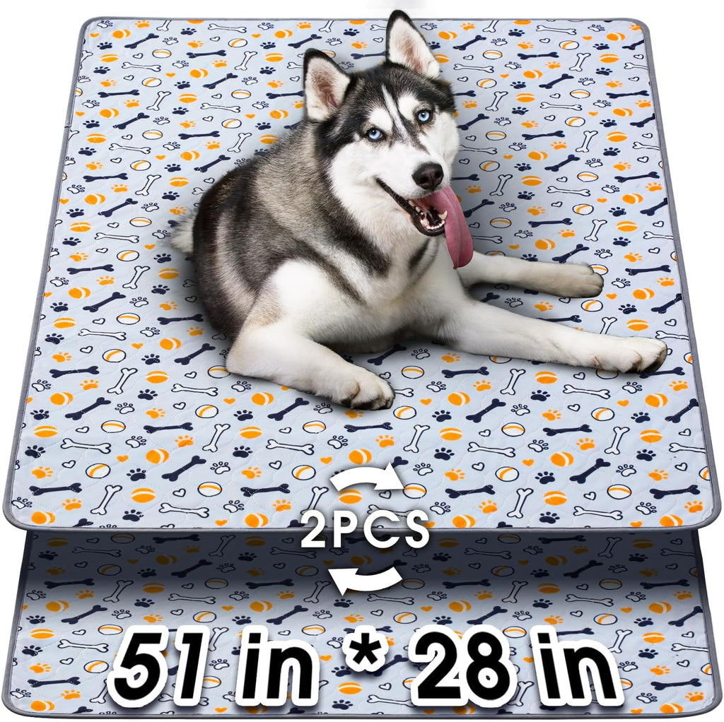 Hompet Washable Pee Pads for Dogs, 51"x28", 2-Pack Thick Heavy Absorbency Reusable Pee Pads Prevent Leakage Non-Slip, Pet Training Pads for Puppy Playpen, Crate, Potty, Floor, Bed, Sofa