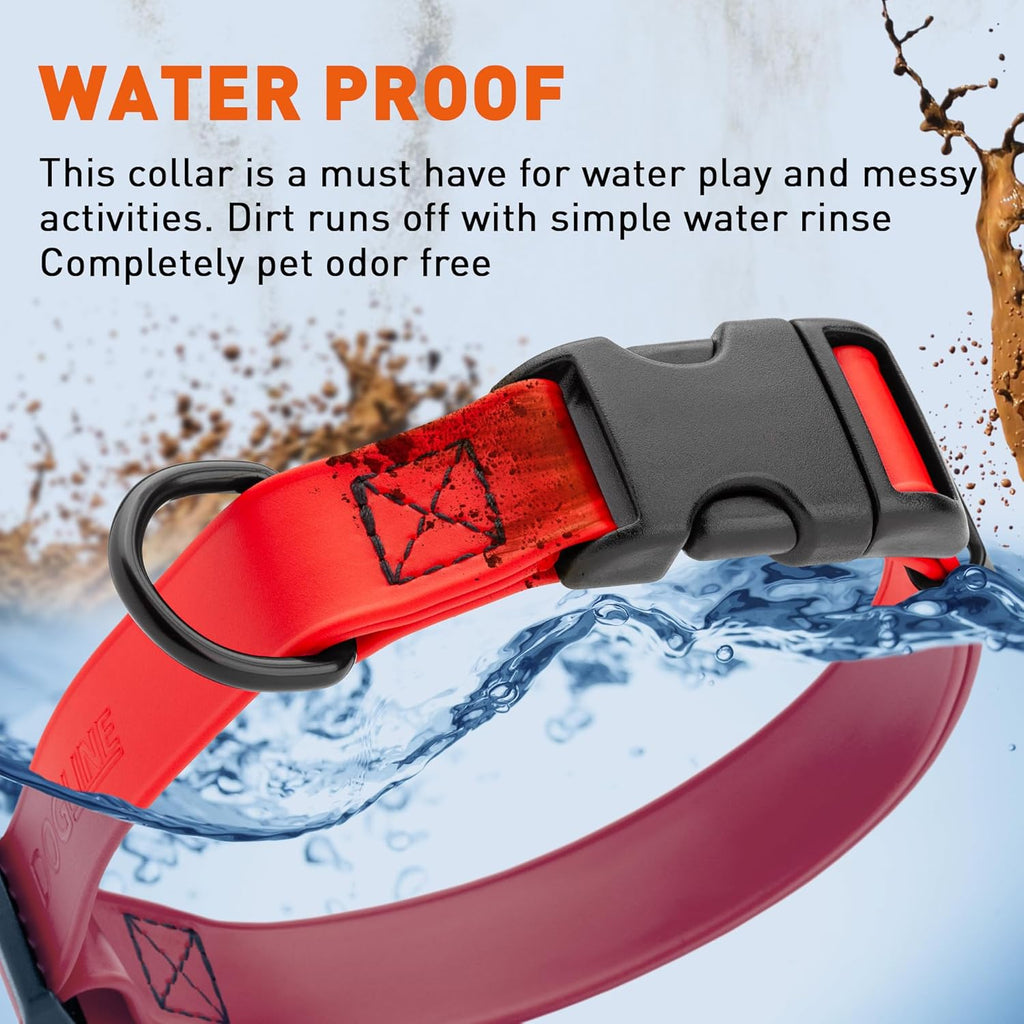 Dogline Biothane Waterproof Dog Collar with Quick Release Buckle Strong Coated Nylon Webbing with Odor- Proof for Easy Care Easy to Clean Fits Small Medium or Large Dogs, Red 1" W 15-23" L