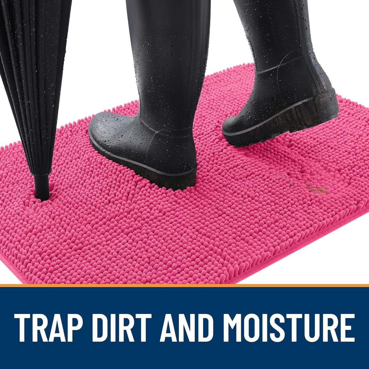 OLANLY Dog Door Mat for Muddy Paws 47x20, Absorbs Moisture and Dirt, Absorbent Non-Slip Washable Doormat, Quick Dry Chenille Mud Mat for Dogs, Entry Indoor Entryway Carpet for Inside Floor, Hot Pink