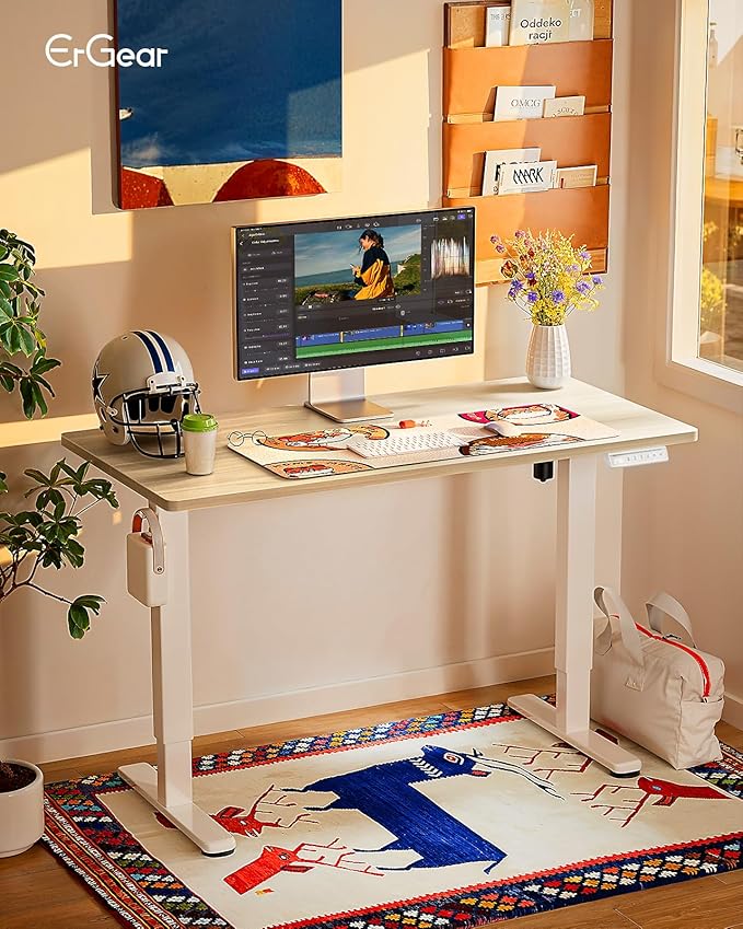 ErGear Height Adjustable Electric Standing Desk, 40 x 24 Inches Sit Stand up Desk, Small Memory Computer Home Office Desk with Two-Piece Desktop (Natural)