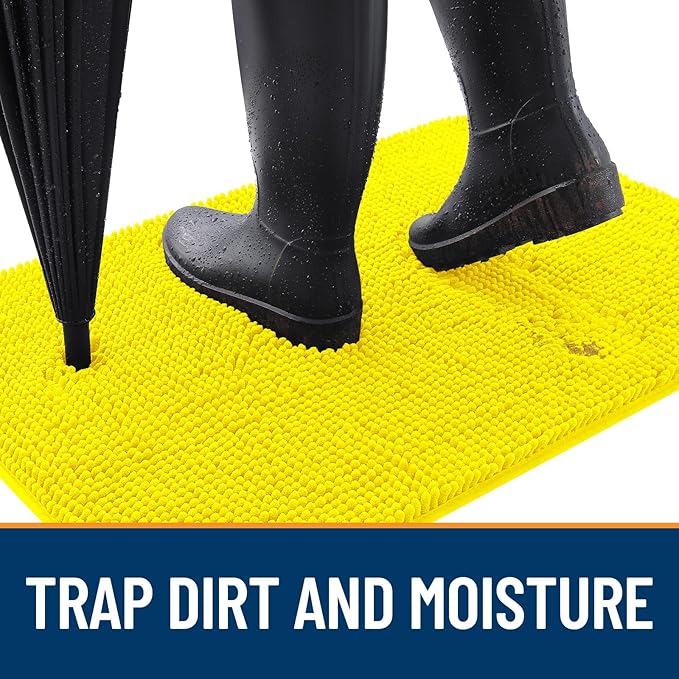 OLANLY Dog Door Mat for Muddy Paws 24x16, Absorbs Moisture and Dirt, Absorbent Non-Slip Washable Doormat, Quick Dry Chenille Mud Mat, Entry Indoor Entryway Carpet for Inside Floor, Lemon Yellow