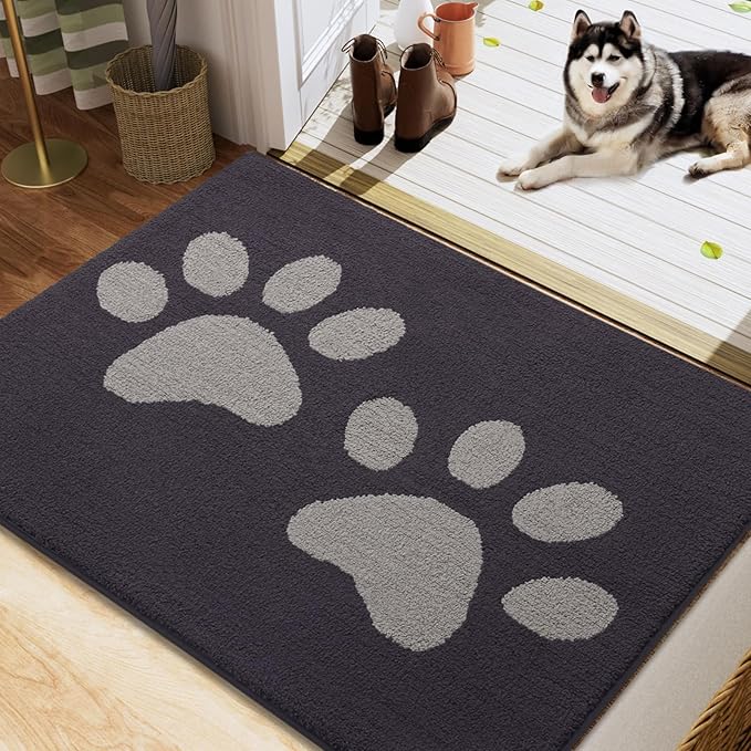 Buganda Dog Door Mat for Muddy Paws, Absorbent Dirt Trapper Washable Indoor Doormats, Non Slip Low-Profile Mud Mat for Dogs, Front Entrance Doormat for Inside Floor (40x32 Inches, Dark Grey)