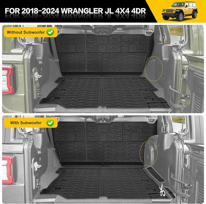 Cargo Mats for 2018-2025 Jeep Wrangler JL Unlimited 4X4 Trunk Mat with Backrest Liner, All Weather TPE Protector Rear Back Seat Mats for 18-25 Wrangler JL 4X4 4 Door Accessories