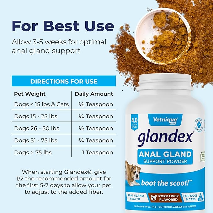 Vetnique Labs Glandex Dog Fiber Supplement Powder for Anal Glands with Pumpkin, Digestive Enzymes & Dog Probiotics for Digestive Health - Vet Recommended - Boot The Scoot (Pork Liver, 4.0oz Powder)