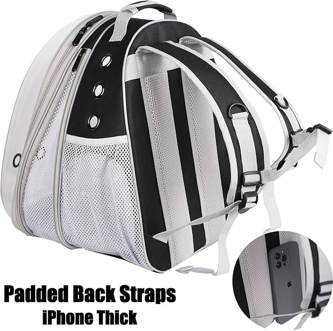 Dual Expandable Cat Backpack with Bubble Dome, Large Cat Carrier Space Capsule Clear Window, Fits up to 20 Pounds Fat Cat, Small Puppy and Bunny, Pet Travel Vet Bag