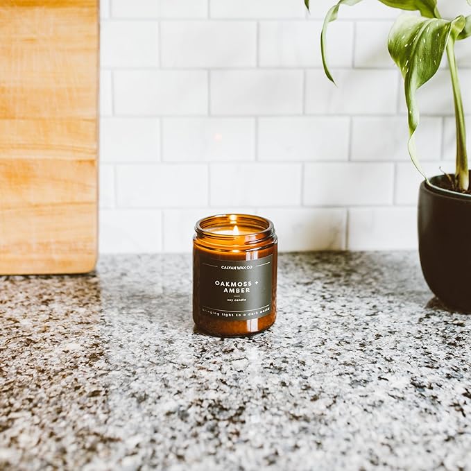 Calyan Wax Co. Aspen & Fog Scented Candle - 57 Hour Burn - Luxury Non Toxic Soy Wax Candles - Long Lasting Amber Glass Jar Candle for Home - 7.2oz