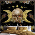 Atrippy Halloween Vintage Gothic Tapestry for Bedroom, Goth Skull Floral Wall Decor Tapestry, Sun and Moon Skeleton Flower Tapestries Aesthetic, Dark Room Decor Wall Hanging for Living Room Dorm 60x79 Inches