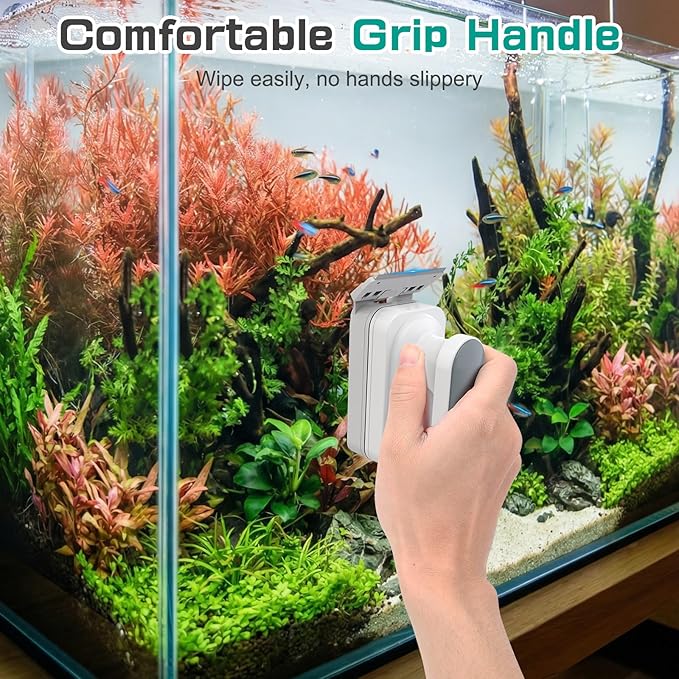 AQQA Aquarium Magnetic Glass Cleaner, Fish Tank Glass Scrubber Algae Scraper Comfortable Grip Handle with Dual Blades, Double Side Magnetic Brush for up to 0.32'' Thick Glass/Acrylic Aquariums (Small)