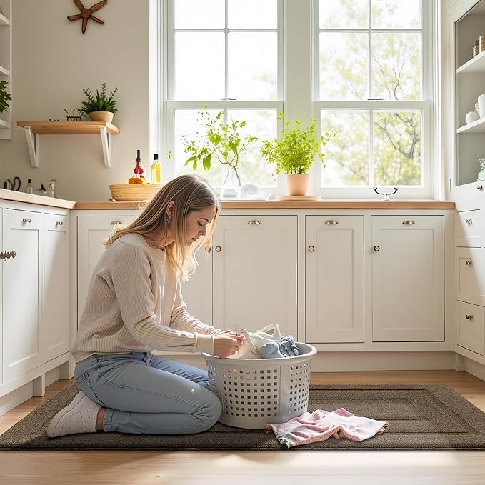 GRANNY SAYS Kitchen Mats for Floor Resist Dirt Kitchen Rugs Non Slip Washable, Large Rug Runner for Sink Laundry Thick Durable Polypropylene Comfort Standing, 59" x 19.7", Light Brown