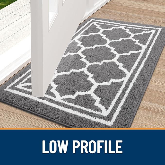 Buganda Runner Indoor Door Mat, Dirt-Resistant and Absorbent Doormat, Anti-Slip, Low Profile Floor Mats for Inside Entryway, Front, and Back Door Entrance (47x20 Inches, Grey)