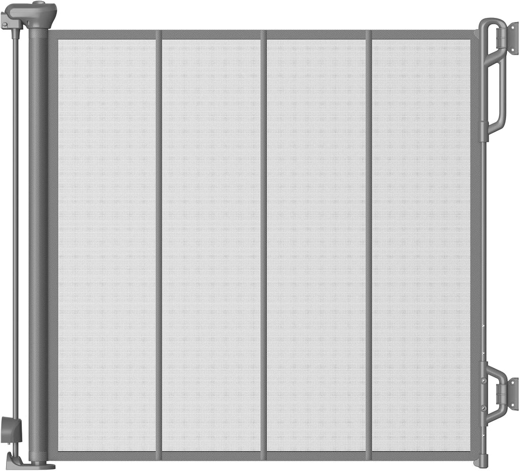 Reinforced Retractable Baby Gate or Mesh Dog Gate,Easy to Use for Stairs, Doorways, Hallways, Indoor, Outdoor, Wide Pet Gate 33.5" Tall, Extends to 45" Wide, Gray