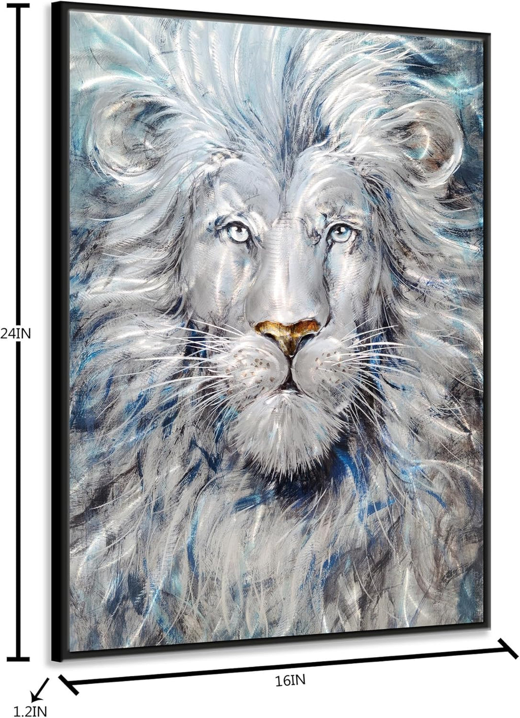Yihui Arts Modern Blue and Silver Lion Metal Wall Art Sculpture for Home Decor