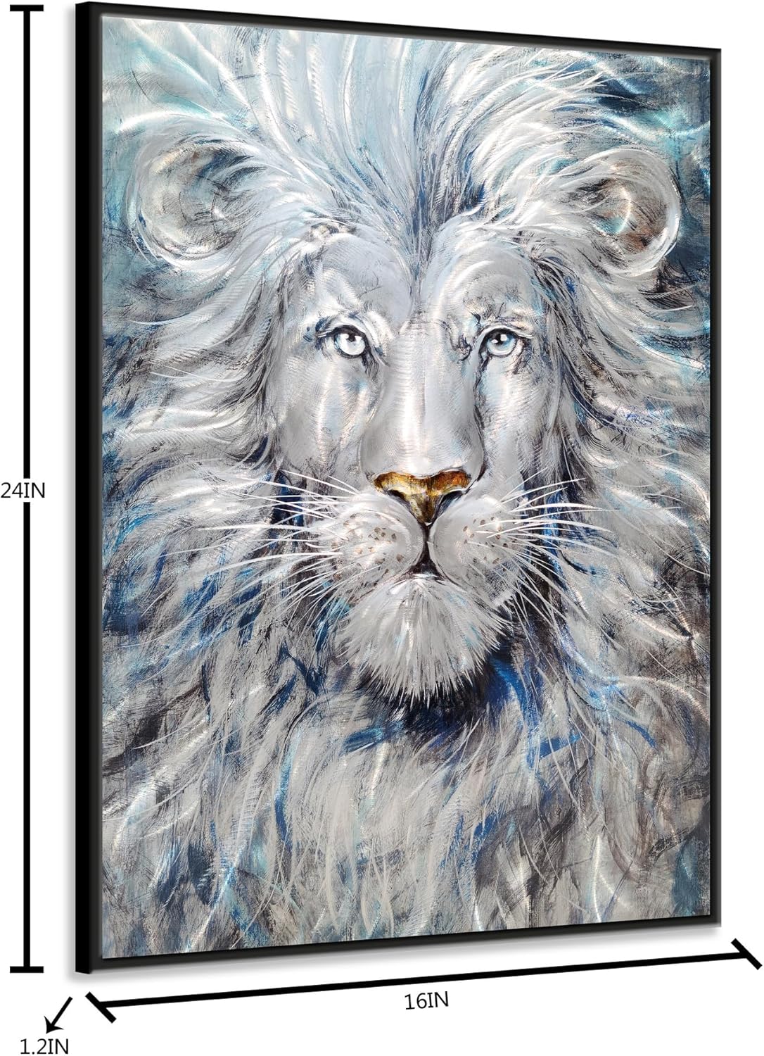Yihui Arts Modern Blue and Silver Lion Metal Wall Art Sculpture for Home Decor