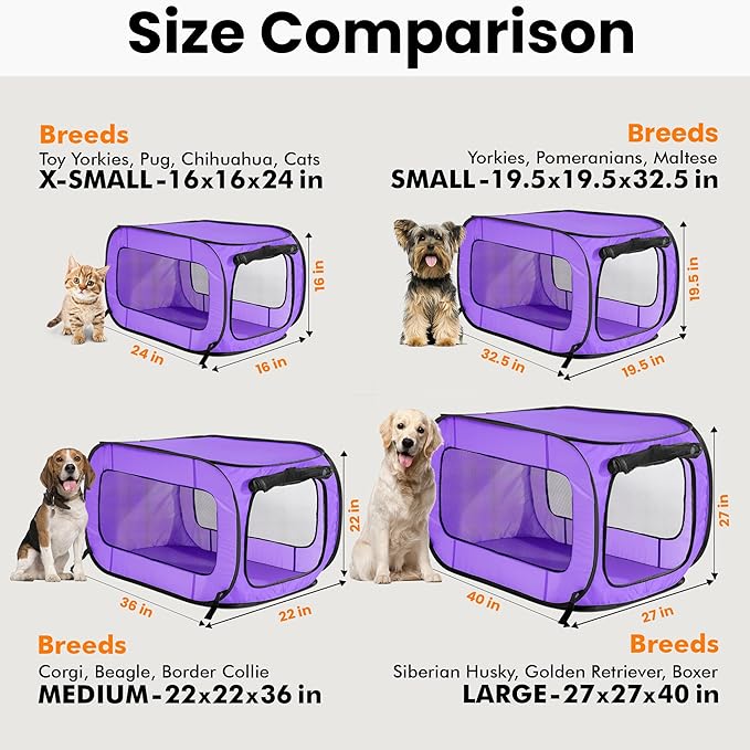 Beatrice Home Fashions Portable, Collapsible, Pop Up Kennel Travel Cat and Dog Crate, 40" L x 27" W x 27" H, Purple