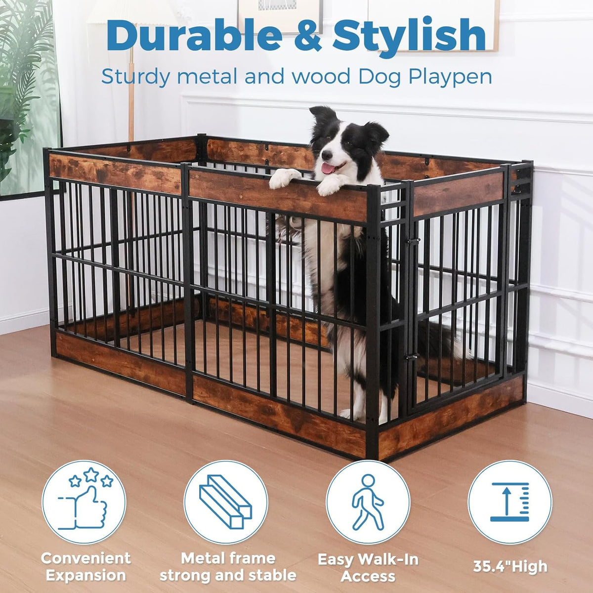 Dog Playpen, 35.4" Height Dog Pen Indoor, Heavy Duty, Safe and Sturdy, Furniture Style Puppy Pen