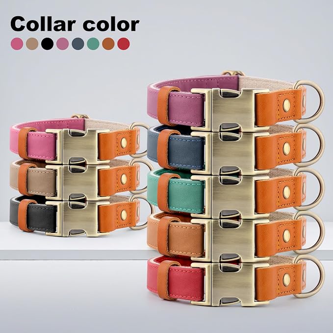 Plutus Pet Genuine Leather & Hemp Dog Collar – Adjustable Heavy Duty Pet Collar with Quick Release Metal Buckle, Soft & Stylish for Puppy and Small, Medium, Large Dogs (Red, S)