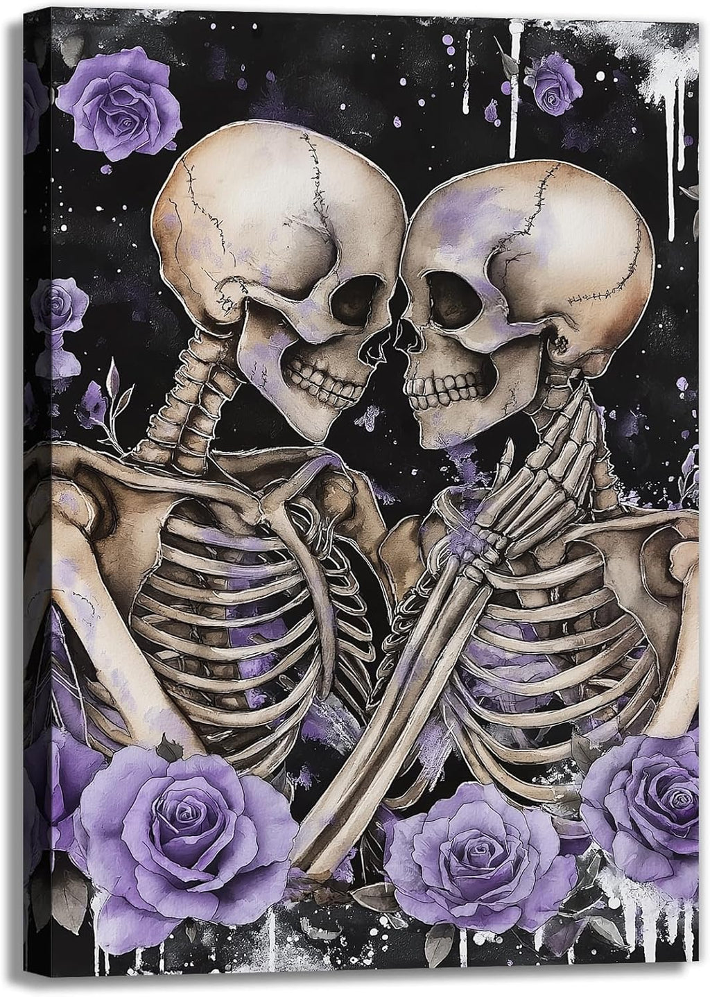 Skull Canvas Wall Art Couple Skeleton Holding Each Other Picture Art Poster Abstract Lover Painting Modern Artwork Horrible Halloween Decor(Artwork-2,12"x18")
