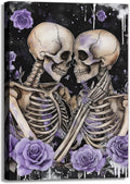Skull Canvas Wall Art Couple Skeleton Holding Each Other Picture Art Poster Abstract Lover Painting Modern Artwork Horrible Halloween Decor(Artwork-2,16"x24")