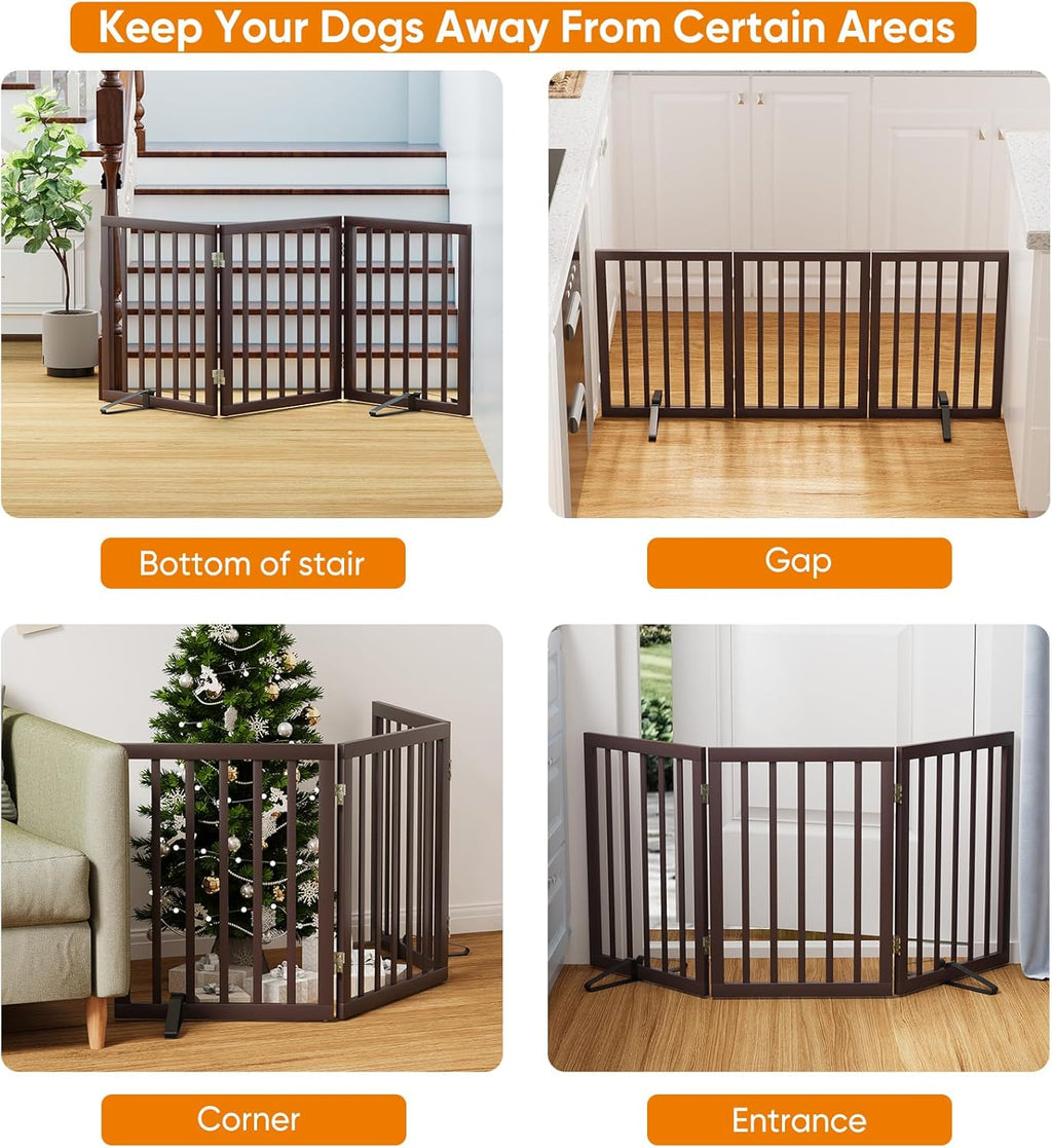 Brown 18-55" Wide Dog Gate, Bamboo Freestanding Pet Gates for Dogs, Puppy Fence