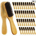 40 Pack Small Boar Bristle Hair Brush Bulk, Bamboo Handle -Slick Back Beard Brush, Hard Bristle Brush for Thick Hair, Curly, Frizz Control,Dual Use for Women & Men, Pet Grooming Cat & Dog