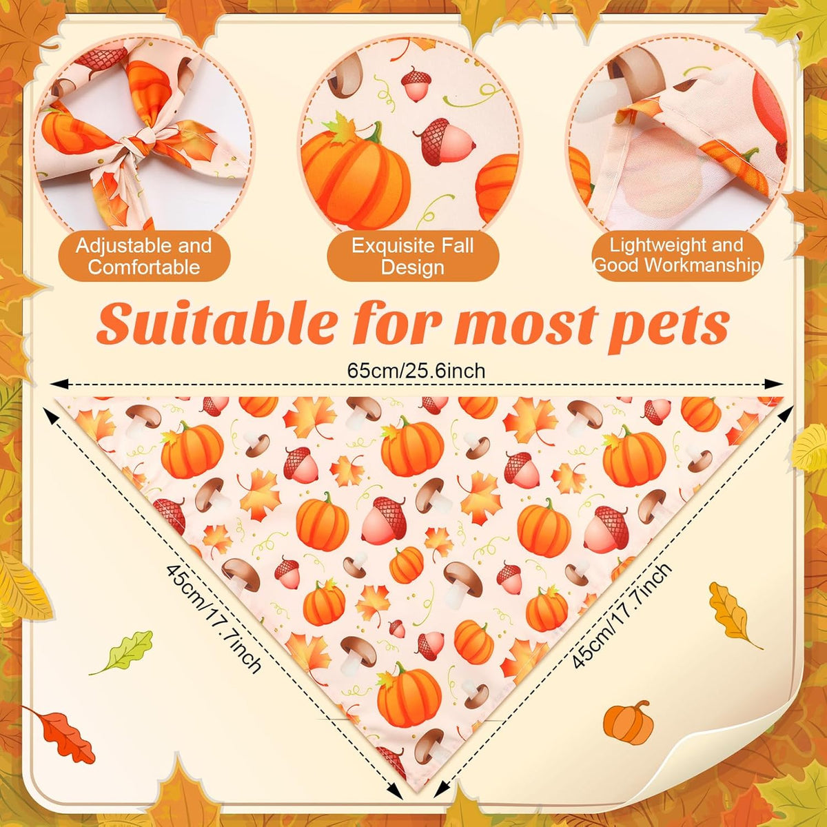 Chunful 30 Pcs Thanksgiving Fall Bandanas for Dogs Autumn Dog Bandanas with Maple Leaves Pumpkin Patterns Soft Bibs Triangle Doggie Scarf for Small Medium Large Pet Costume 25.6 x 17.7 x 17.7 Inch