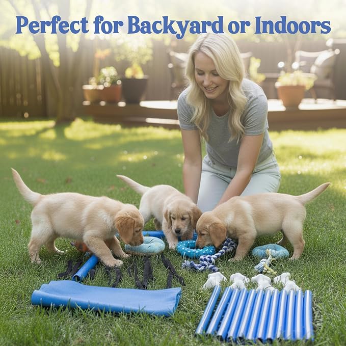 Race&Herd 19.5" Puppy Play Gym — Small Dog Jungle Activity Mat (Cherry) | Dog Play Mat with 8 Bungee Straps, Interactive Puppy Active Toys — Indoor Enrichment Playground Set