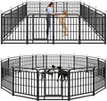 Dog Playpen Outdoor 16 Panels Heavy Duty Dog Fence 32" Height with Thick Pipe Anti-Rust with Doors Portable for RV Camping Yard, Total 36FT, 103 Sq.ft, Snowy Black