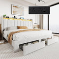 SHA CERLIN Velvet King Size Bed Frame with Vertical Channel Tufted Wingback Headboard & 2 Storage Drawers/2-Tier Shelves with LED Lights & Charging Station/Noise-Free/No Box Spring Needed/White