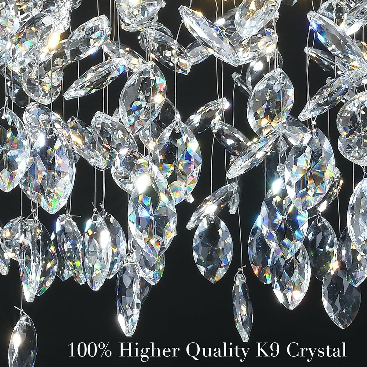 Modern Crystal Silver Chandelier, 36" Large Rectangular Oval Tree Branch Crystal Chandeliers for Dining Room,16-Light Flush Mount K9 Crystal Chandeliers, for Kitchen Island,Dining Room