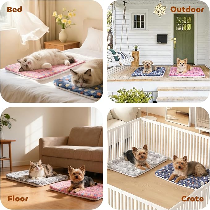 Mora Pets Dog Crate Pad Bed Ultra Soft Pet Mat Star Print Blue 23 x 18 Inch | Washable Crate Mat for Small Medium Large Dogs, Reversible Fleece Dog Crate Kennel Mat Flat Cat Bed Liner