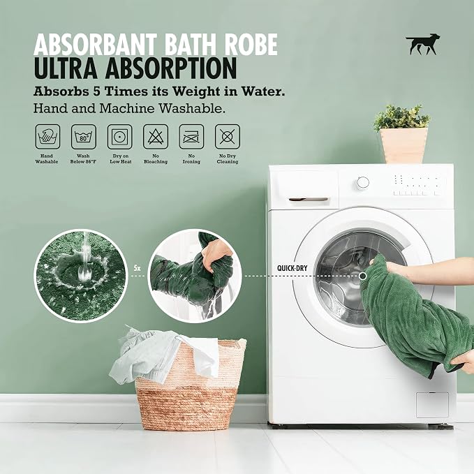 Tuff Pupper Fast Drying Dog Bath Robe | 800 GSM Plush Dog Towel Bathrobe/Dressing Gown | Super Absorbent Pet/Puppy Bathrobe | Adjustable Hood & Belly Strap | Super Soft | Fast Drying (XS, Green)