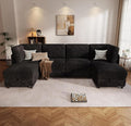 KKL Modular Sectional Sofa U-Shaped 6 Seater Couch with Storage Ottoman, Convertible L-Shaped Plush Wide-Wale Corduroy Couch for Living Room, Apartment, Modern Design, Black