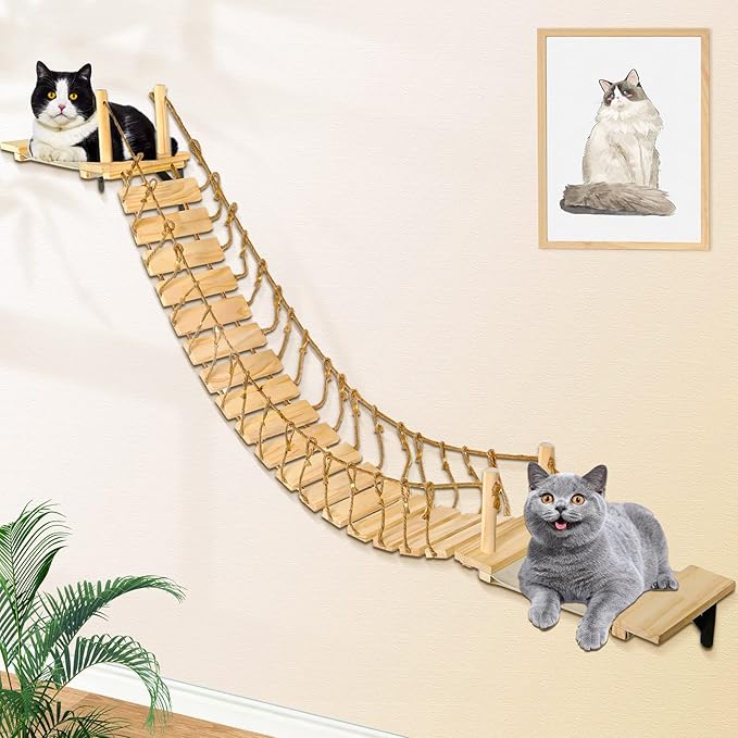 Calmbee Cat Wall Shelves - 70" Cat Bridge Hammock Tree with Mounted Perch & Cloud Shelf