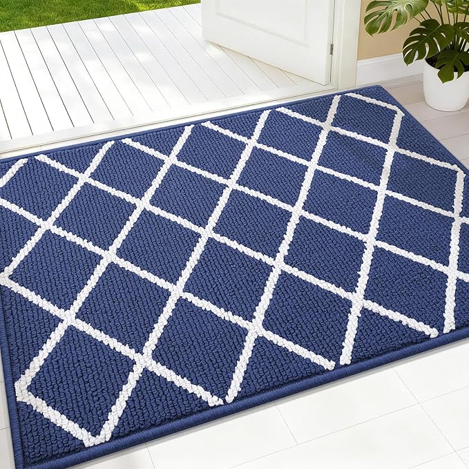 Finchitty Indoor Door Mat, Dirt Resistant and Absorbent, Low-Profile, Non-Slip, Washable Inside Floor Mats for Front Door, Back, and Entrance, 32" x 20", Navy