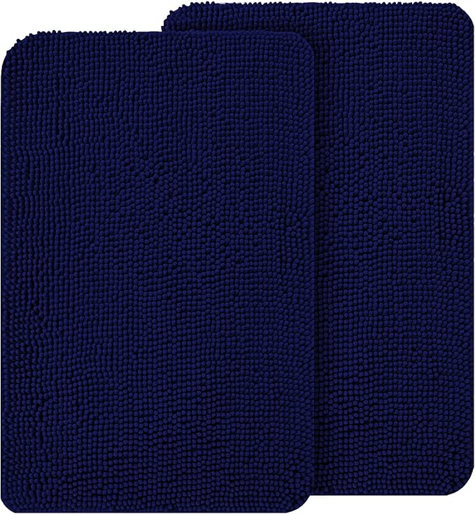 OLANLY Dog Door Mat Set 2-Piece 36x24, Absorbs Moisture and Dirt, Absorbent Non-Slip Washable Doormat, Quick Dry Chenille Mud Mat for Dogs, Entry Indoor Entryway Carpet for Inside Floor, Navy Blue