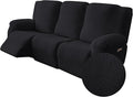 Genina Recliner Sofa Covers - Stretch Reclining Couch Covers with Stripe Jacquard - 3 Seat Cushion Slipcovers with Soft Fabric - Furniture Protector for Pet Kid (Black)