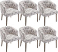 DUOMAY Modern Tufted Dining Chairs Set of 6, Linen Upholstered Side Chair, Comfy Accent Barrel Chair with Wood Legs for Home Kitchen Dining Room Living Room Restaurant, Beige Flower Pattern