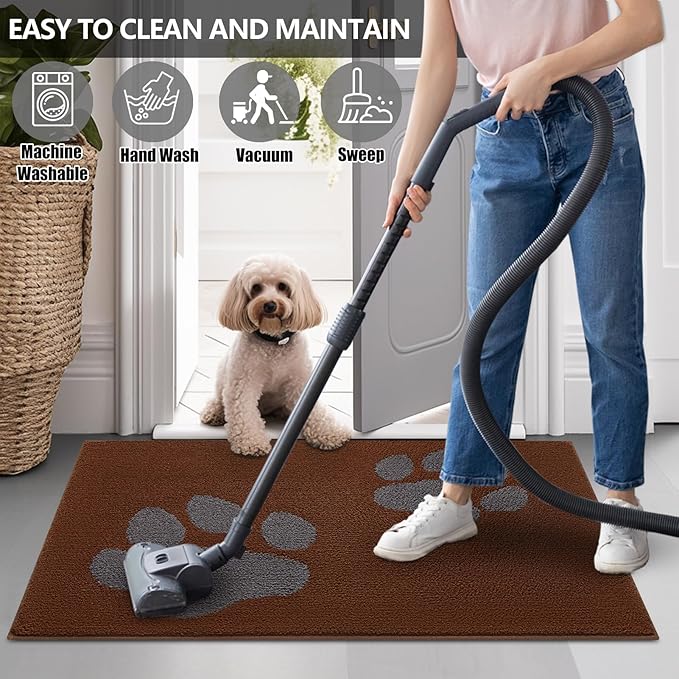 FONEYI Indoor Door Mat, 24"x36" Dog Mats for Muddy Paws, Rubber Backing Non Slip Super Absorbent Washable Entryway Rug, Low-Profile Front Back Door Mats, Inside Floor Doormats for Entryway, Brown