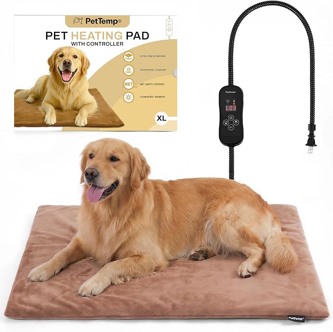 Upgraded Pet Heating Pad, 5 Adjustable Temperature & Timer, Chew-Resistant Electric Heated Dog Cat Bed, Auto Power-Off, Waterproof, 31.5" x 23.4"