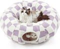 Lesure Donut Cute Jacquard Cat Tunnel Bed Kitten Toys for Puppy Bunny | 33.5x33.5x10in,Round Cat Bed Tube for Indoor Cats Rabbit Dog,Pet Peekaboo Cave Toy,Spiral Hideaway,Washable Cushion,Lavender