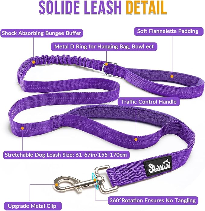 SlowTon No Pull Dog Harness with Front Clip - Heavy Duty, Soft Padded | Neck & Chest Adjustable, Tactical Pet Vest and Leash Set for Large Medium Sized Dogs, for Easy Walk & Training, Purple L