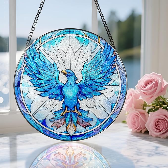 Stained Glass Window Hanging, Stained Glass Suncatcher, Phoenix Sun Catcher, Window Decor, Phoenix Gift, Gifts for Mothers Day, Christmas or Birthday Gift, Gifts for Lover Couple Colleague Friends