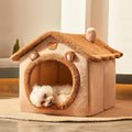 Cute Small Dog House Indoor,Foldable House Kennel Bed with Cushion,Brown | L Size Tent for 11-16 lb Dogs and 18-22 lb Cats, Dog Cave Bed with Non-Slip Bottom, Soft Cozy Dog Cave Bed