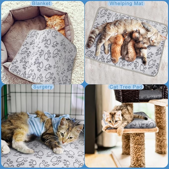2 Pcs Large Self Warming Cat Pad Self Heating Cat Mat Bed Dog Crate Pet Blankets Thermal Heated Bed Mat for Outdoor Indoor Newborn Kittens Puppies Dog(Paw Print,24 x 18)